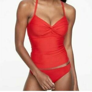 Athleta Womens Twist Up Underwire Tankini Swim Bikini Top Red 38B/C NWT